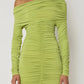 Inclined Shoulder Long Sleeve Sexy Mini Dress For Women Autumn New Fashion Backless Ruched Bodycon Party Sexy Dress