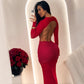 See Through Mesh Splicing Sexy Black Dress Hollow Backless Long Sleeve Maxi Dresses Clubwear Woman
