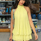 Sexy Mesh Backless Halter Mini Dress Yellow 2026 Summer Dresses for Women Vacation Outfits