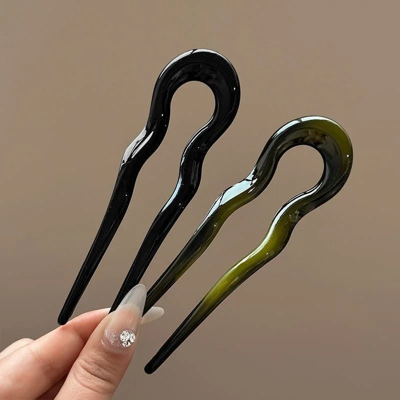 U-Shaped Hair Fork Fashion Tortoiseshell Acetate Hairpin Women Geometric Headwear Hair Sticks Girls New Hair Clips Accessories