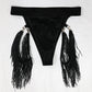 Sexy Coquette 3Piece Set Women Glitter Tassel Beach Vacation Long Sleeve Shawl+Bra Tops+Briefs Clubwear Midnight Suit