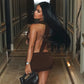 Women 2 Piece Bodycon Outfit Sleeveless Deep V Cutout Bodysuit Drawstring Ruched Mini Skirt Nightclub Party Matching Set