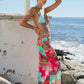 Colorful Print 3Piece Set Women Swimsuit Beach Style Bandage Bra+Briefs+Maxi Skirts Vacation Midnight Club Party Suit