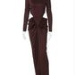 Turtleneck Long Sleeve Sexy Maxi Dress Women Elegant Autumn Winter Hollow Out Ruched Club Party Long Dresses Female