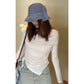 Vintage Denim Raw-Edge Sun Visor Fisherman Hat for Women