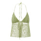Summer Women Y2K Lace Shirt Sexy Halter Neck Deep V Neck Crop Top Tie Front Sleeveless Strappy Cami Shirt Streetwear