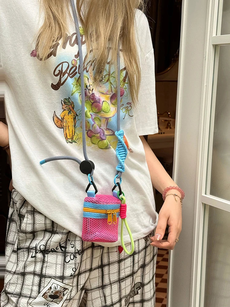 Colorful Mesh Crossbody Bag with Adjustable Strap, Zipper Mini Shoulder Pouch, Casual Streetwear Small Coin Purse for Wo
