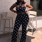Sexy Fashion 2 Piece Set Woman Polka Dot Print Halter Backless Tank Tops+Elastic Waist Pants High Street Style Suits