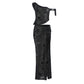 Flocking Sexy 2 Piece Set Women See Through Skew Collar Tank Tops+Wrapped Long Skirts Matching Summer Trend Clubwear