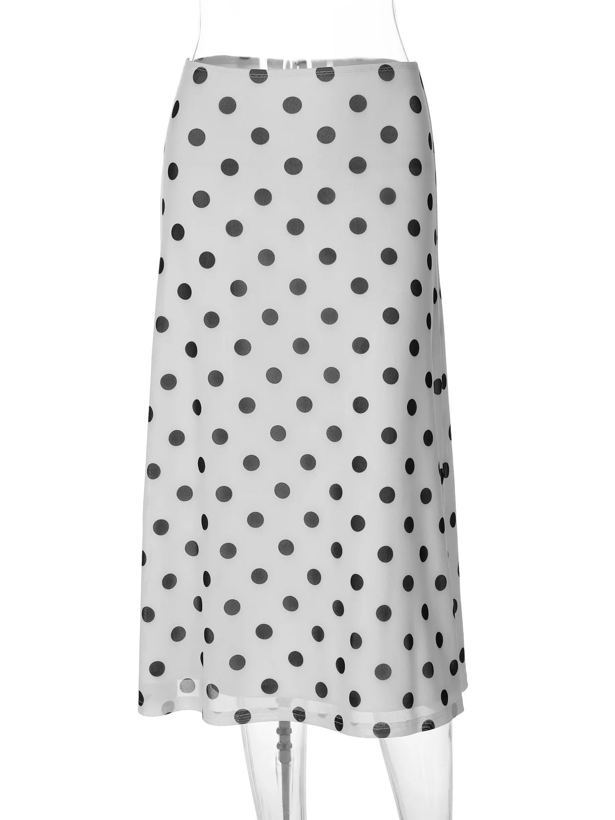 White Polka Dot Printed Midi Skirt Summer 2026 Ladies Skirts Elegant Vintage Woman Clothing