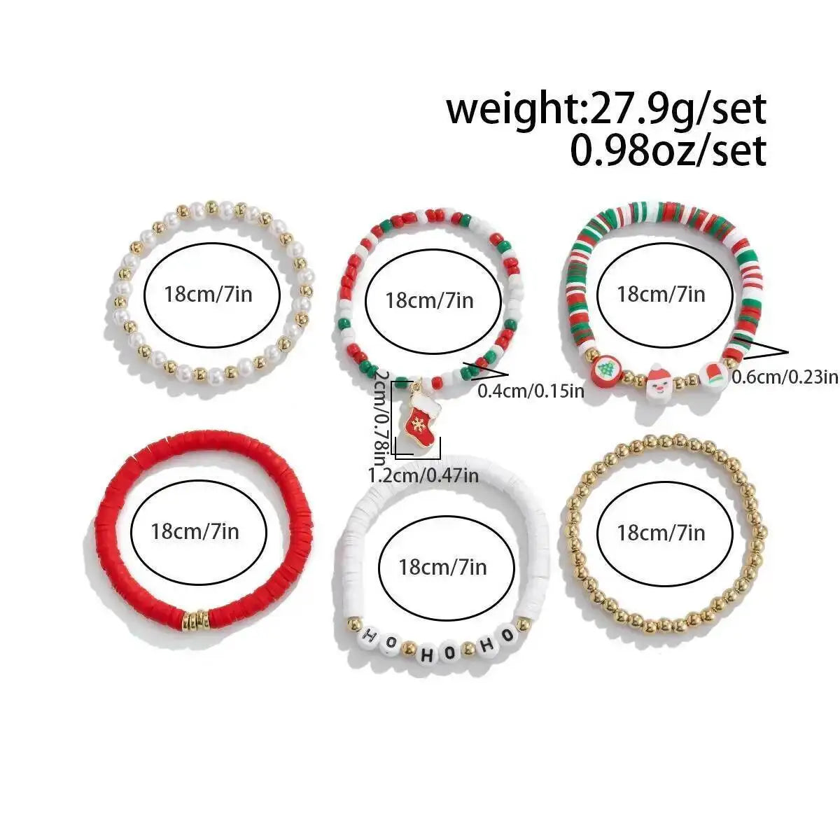 6pcs New Cute Christmas Boots Pendant Bangles Women Boho Imitation Pearl Adjustable Bracelet Jewelry Christmas Gift