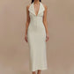 Halter Deep V Neck Sleeveless Sexy Maxi Dress For Women Elegant Backless Bodycon Tank Dress Femme Fashion Long Dress