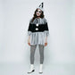 Circus Pierrot Clown Costume Women Short Cape Top Tulle Trim Pom Pom Decor Halloween Themed Cosplay Fancy Dress Outfit