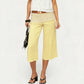 Womens Fold Over Lounge Capri Pants Striped Low Rise Wide Leg Gaucho Pants Yoga Culottes Casual Foldover Bottoms