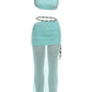 Mesh Patchwork 2 Piece Set Woman Skew Collar Backless Navel Exposed Tops+Beads Tassel Long Skirts Ruched Elegant Suit