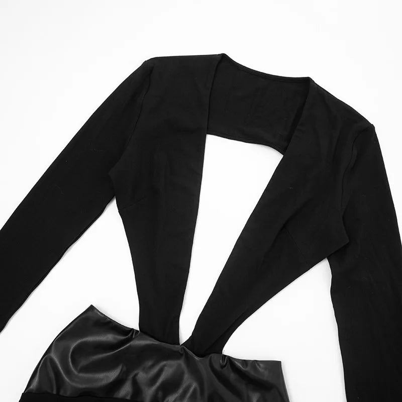 Sexy Black Long Sleeve Maxi Dresses Club Outfits for Woman Clothes Deep V Neck Hollow Backless Dress