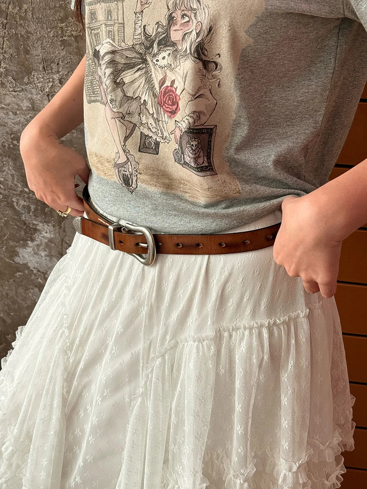 Simple Versatile Semi-Circle Metal Buckle Belt Retro Vintage for Women