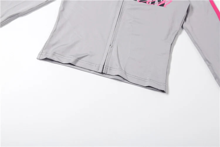 Sporty Stripes 2-Piece Set Women Zipper Letter Print Hooded Crop Tops+Pants Elasticity Fashion Autumn Casual Streetwear