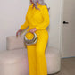 Rhinestone Decoration 2-Piece Set Women Single-Breasted Lapel Full Sleeve Shirt+Elastic Waist Pant Leisure Suits