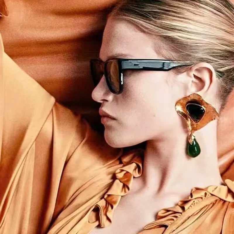 Exaggerated Metal Geometric Water Drop Dangle Earrings for Women Jewelry Gorgeous Fashion Show Statement Earrings Accessories