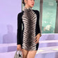 Tiger-Striped Plush Dress Women Patchwork Turtleneck Full Sleeve Skinny Autumn Winter Trend Street Fashion Mini Bodycon