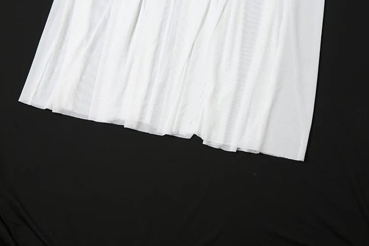 Patchwork Mesh Maxi Dress Women High Slits Folds Halter Bandage Backless Sleeveless Elegant Temperament Banquet Vestidos