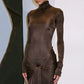 Turtleneck Long Sleeve Maxi Dress For Women Fashion Irregular Bodycon Long Dress Femme Temperament Evening Dress