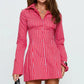 Women Striped Button Down Shirt Dress Y2k Lapel Collar Long Sleeve Pleated Corset Mini Dress Vacation Party Dresses