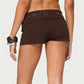 Women Low Waist Ribbed Mini Shorts Fold Waist Metal Rivet Studded Decor Slim Bodycon Hot Pants Street Clubwear Shorts