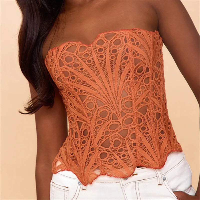 Hollow Out Corset Tops Irregular Hem Fishbone Underbust Top Slim Bandage Shapewear Bustier Costumes Evening Party Corset