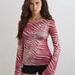 Mesh Sheer Animal Print Long Sleeve Top Women 2026 Fashion Trends Y2k T Shirt