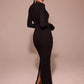 Black Long Sleeve Sexy Maxi Dress For Women Autumn Winter New O Neck Two Pocket Back Split Bodycon Long Dress Elegant
