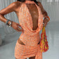 Sequins Patchwork 2 Piece Set Woman Summer Trend Swing Collar Sleeveless Bodysuits+Mini Skirts Beach Party Style Suit