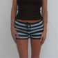 Drawstring Knit Crochet Shorts Women Summer Low Waist Stripes Print Booty Shorts Grunge Stretchy Shorts HolidayBeachwear