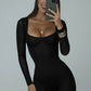 Backless Long Sleeve Sexy Jumpsuit Women Overalls Elegant Square Collar Striped Skinny Sporty Fitness Jumpsuits Ladies