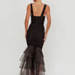 Mesh Backless Sexy Maxi Dress For Women Gown Two Layer Spaghetti Strap Sleeveless Ruched Bodycon Club Party Dress