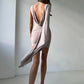 Sexy Backless Dress Women Irregular Cloak Sleeve Ruched Elegant Simple Street Stretch Skinny Peach Hip Mini Bodycon