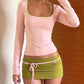 Sexy Simple 2 Piece Set Women Autumn Trend Line Patchwork Low-Neck Full Sleeve T-Shirt+Bandages Skirts Fashion Suits