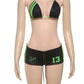 Letter Print 2 Piece Set Women Summer Y2K Beach Style Halter Bandage Bra Tops+Star Shorts Matching Vacation Swimsuit