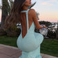 Sexy Hollow Backless Dress Women Fashion Sequin Applique Swing Collar Sleeveless Elegant Evening Party Club Bodycon