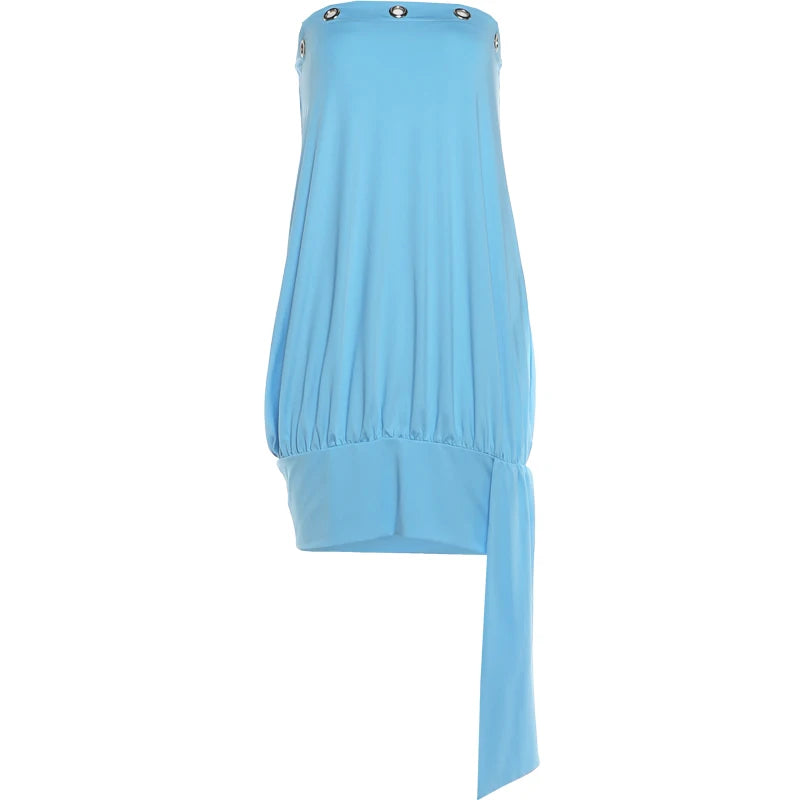 Tassel Decoration Mini Dress Woman Metal Rings Wrap Chest Backless Skinny Peach Hip Vacation Elegant Style Bodycon