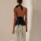 Women Silky Halter Neck Crop Top Sleeveless Crisscross Wrap Tank Top Y2k Summer Slim Fit Backless Cami Top