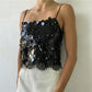 Sequins Cami Crop Top Spaghetti Strap Lace Hem Sparkly Camisole for Music Festival Beach Vacation Boho Party Outfits