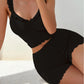 Women's Summer Loungewear Set Sleeveless V-Neck Ruffled Crop Tank Tops with Mini Bow Shorts 2 Pieces Sleepwear