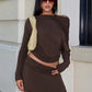 Autumn Fashion Two Piece Set Women One Shoulder Long Sleeve T-shirt And Mini Skirt Matching Set Female Skirt Set New