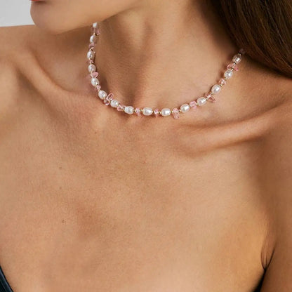 Y2K Boho Imitation Pearls Geometry Chain Necklace for Women Trendy Temperament Party Birthday Necklace New Jewelry Gift