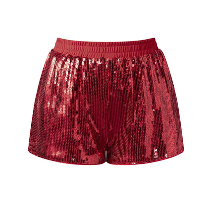 Y2K Sparkle Sequined Shorts Elastic Waist Loose Fit Glitter Hot Pants Women Nightclub Rave Festival Party Casual Bottoms
