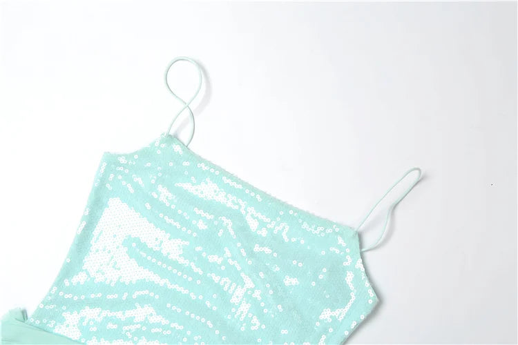 Patchwork Sequins Mini Dress Women Spaghetti Strap Off Shoulder Backless Mesh Hem Midnight Club Party Elegant Outfits