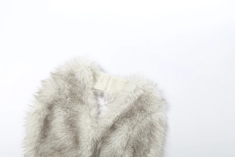 Fluffy Sexy 2-Piece Set Women Halter Bandage Backless v-Neck Vest+Zipper Short Street Hottie Midnight Matching Wild Suit