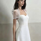 Women Elegant Square Collar Dress Fashion Mesh Patchwork Short Sleeve Stretch Sexy Trend Evening Party Club Bodycon